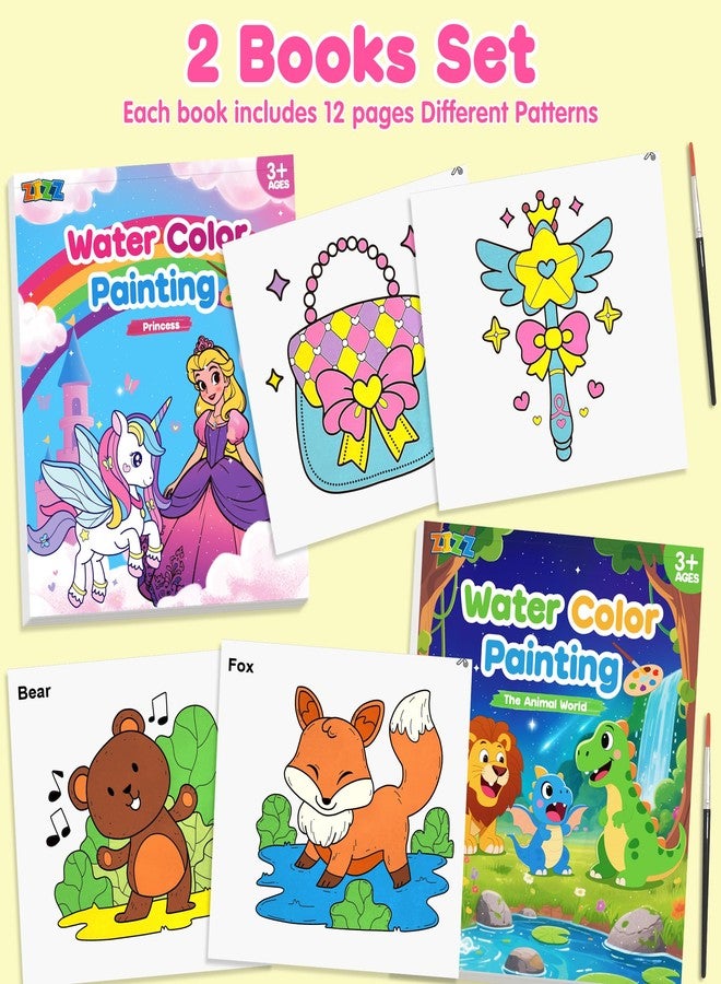 ZIZZ Valentines Day Gifts for Girls Boys, Paint with Water Coloring Books for Toddler, 2 Pack Watercolor Painting Set for Kid Ages 3-5 4-8, Drawing Activity Kit Art Craft Toy Birthday Gifts for Girl - Image 2